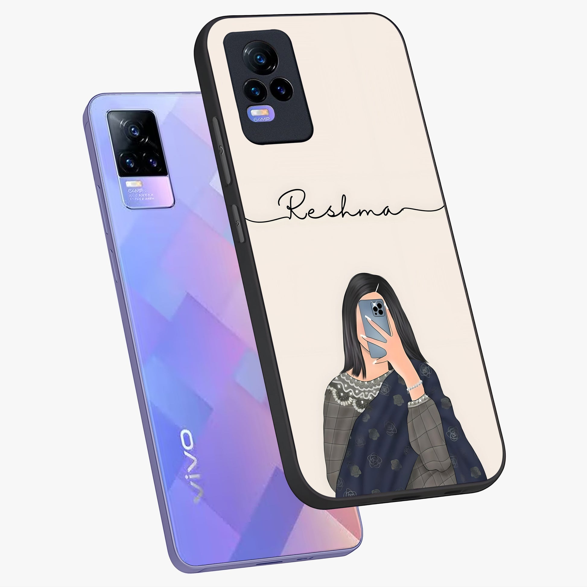 Mirror Mood Muse With Custom Name Glass Case displayed in angled mockup highlighting aesthetic mirror inspired design with custom name feature.