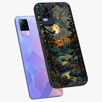 Moonlight Forest Dream Glass Case displayed in angled mockup highlighting dreamy forest design with glowing moon aesthetic.