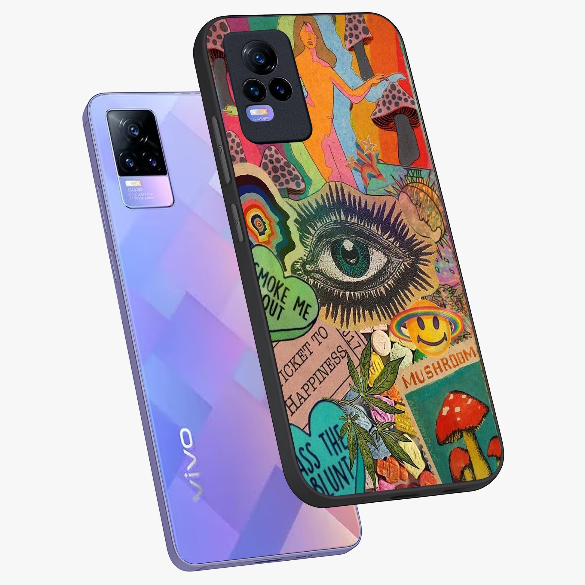 Mystic Eye Wonderland Glass Case displayed in angled mockup highlighting magical eye illustration with dreamy aesthetic.