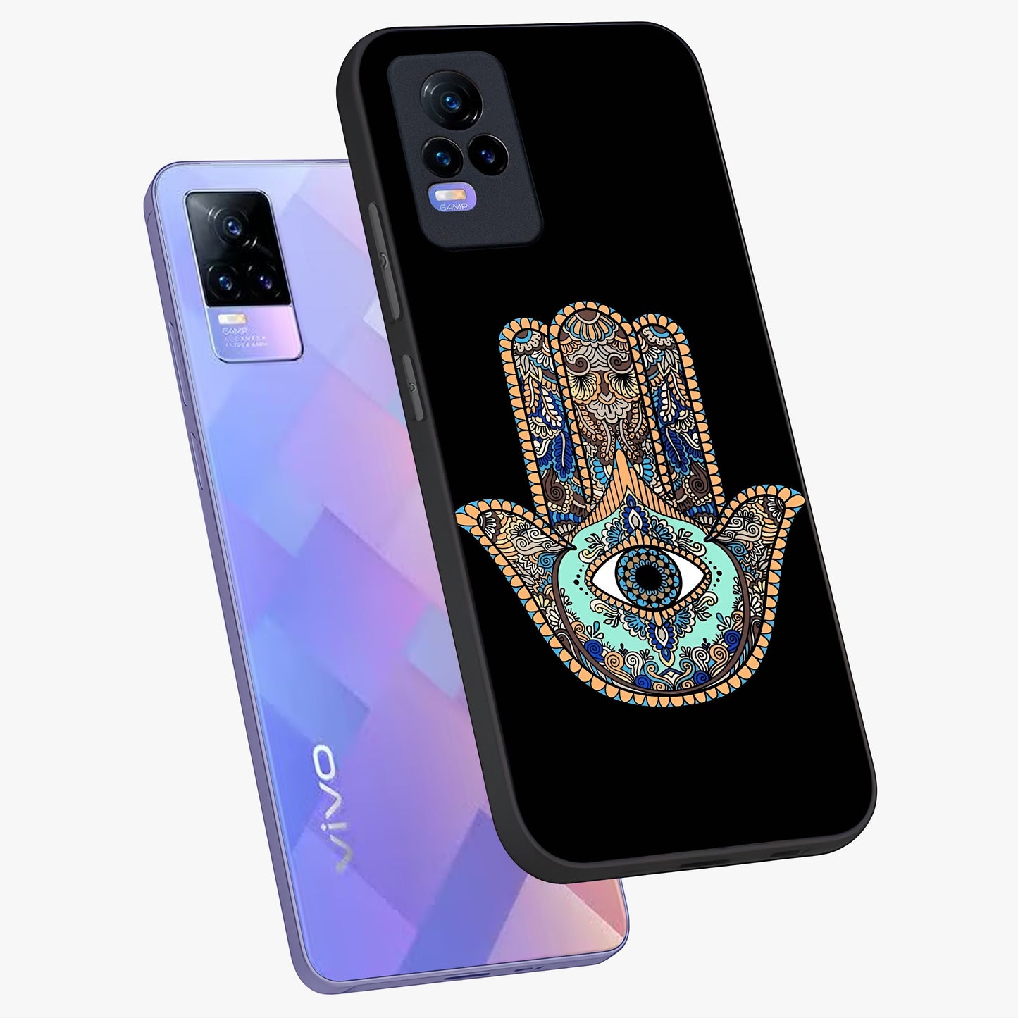 Mystic Hamsa Eye Glass Case displayed in angled mockup highlighting spiritual hamsa symbol with mystical aesthetic style.
