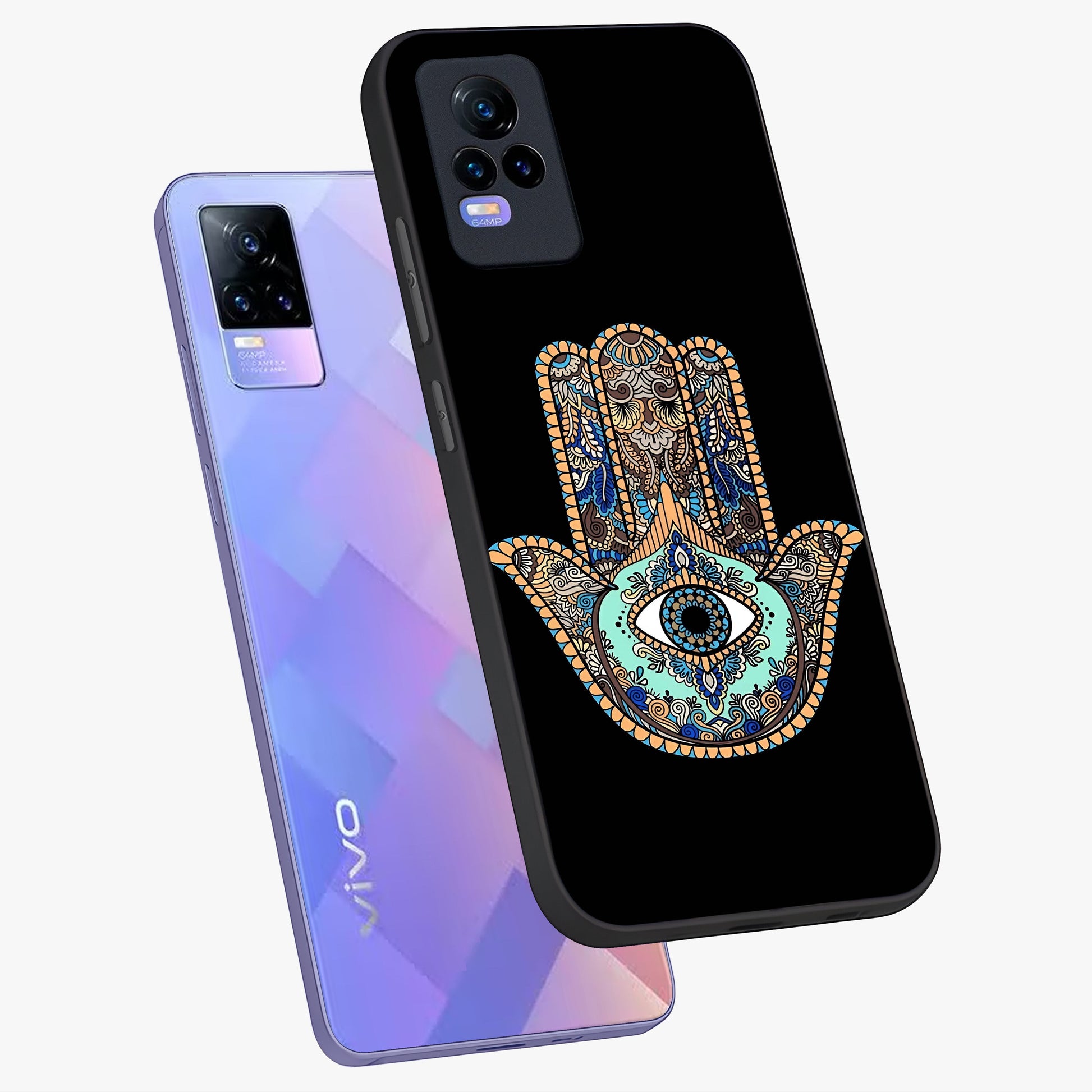 Mystic Hamsa Eye Glass Case displayed in angled mockup highlighting spiritual hamsa symbol with mystical aesthetic style.