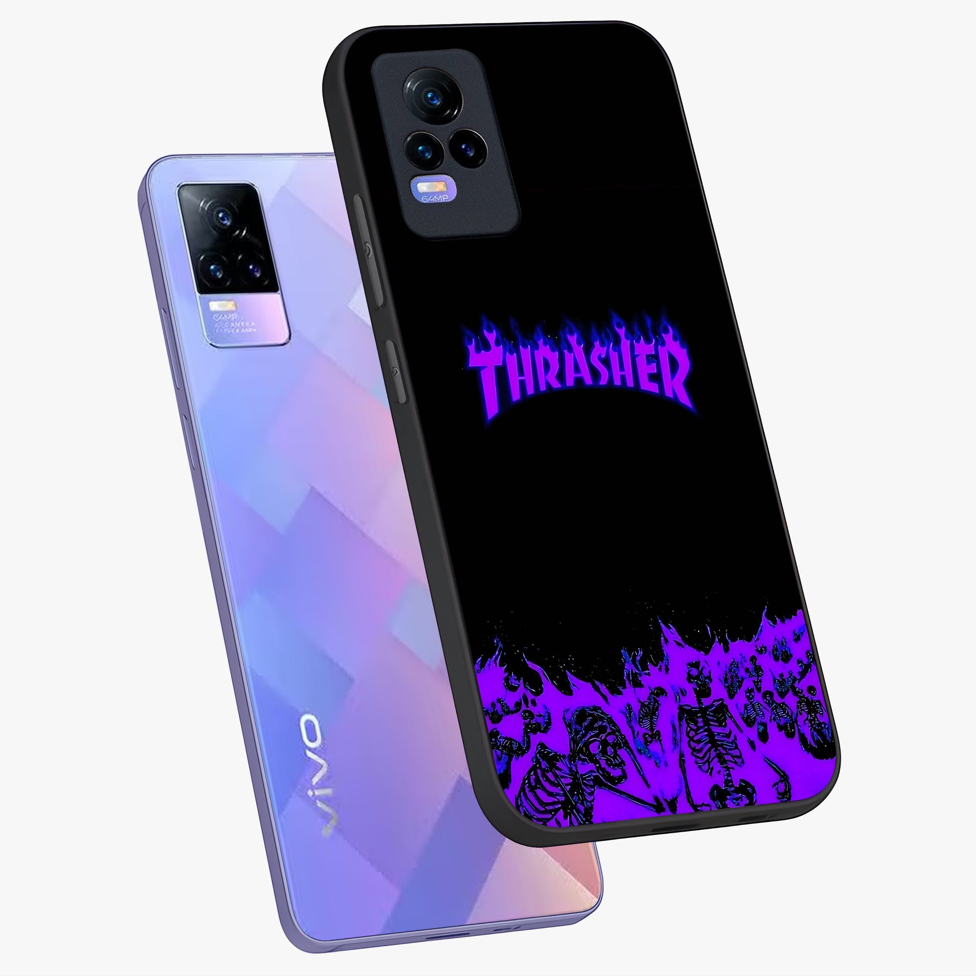 Neon Flame Riot Glass Case displayed in angled mockup highlighting glowing flame design with vibrant neon aesthetic.