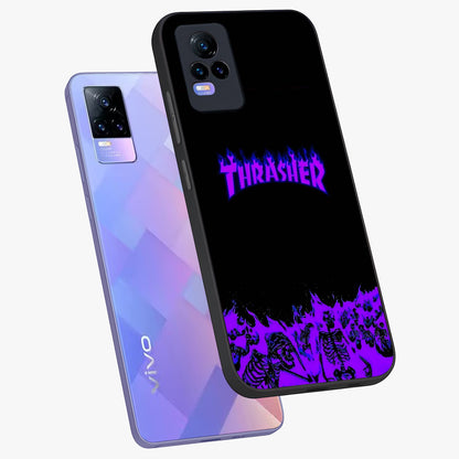 Neon Flame Riot Glass Case displayed in angled mockup highlighting glowing flame design with vibrant neon aesthetic.