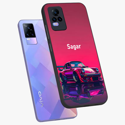Neon Pink Porsche Glass Case displayed in angled mockup highlighting sleek neon pink car design with racing aesthetic.