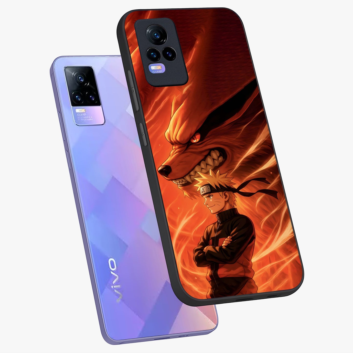 Nine Tails Legacy Glass Case displayed in angled mockup highlighting dynamic anime beast illustration with bold mystical aesthetic.