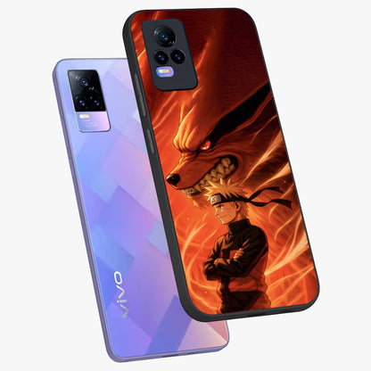 Nine Tails Legacy Glass Case displayed in angled mockup highlighting dynamic anime beast illustration with bold mystical aesthetic.
