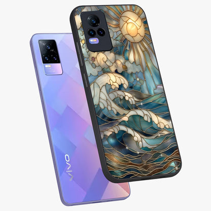 Oceanic Stained Printed Glass Case displayed in angled mockup highlighting colorful aquatic design with artistic aesthetic style.