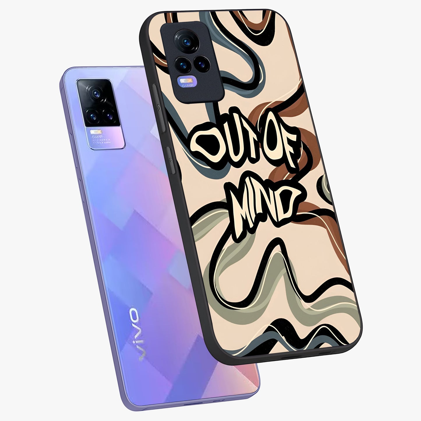 Out Of Mind Glass Case displayed in angled mockup highlighting bold statement design with modern artistic aesthetic.