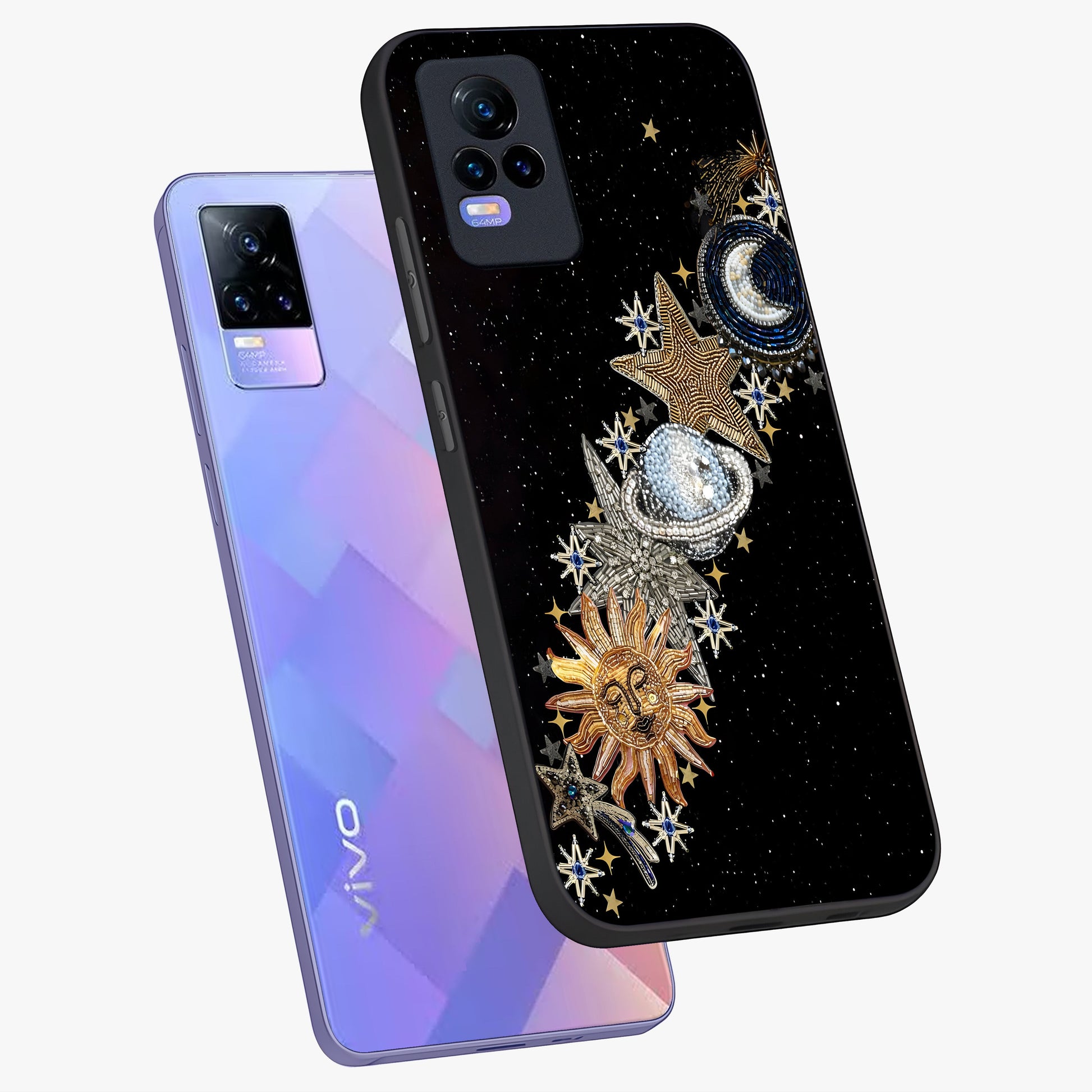 Pearls Universe Object Glass Case displayed in angled mockup highlighting celestial pearl design with dreamy aesthetic.