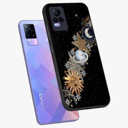 Pearls Universe Object Glass Case displayed in angled mockup highlighting celestial pearl design with dreamy aesthetic.