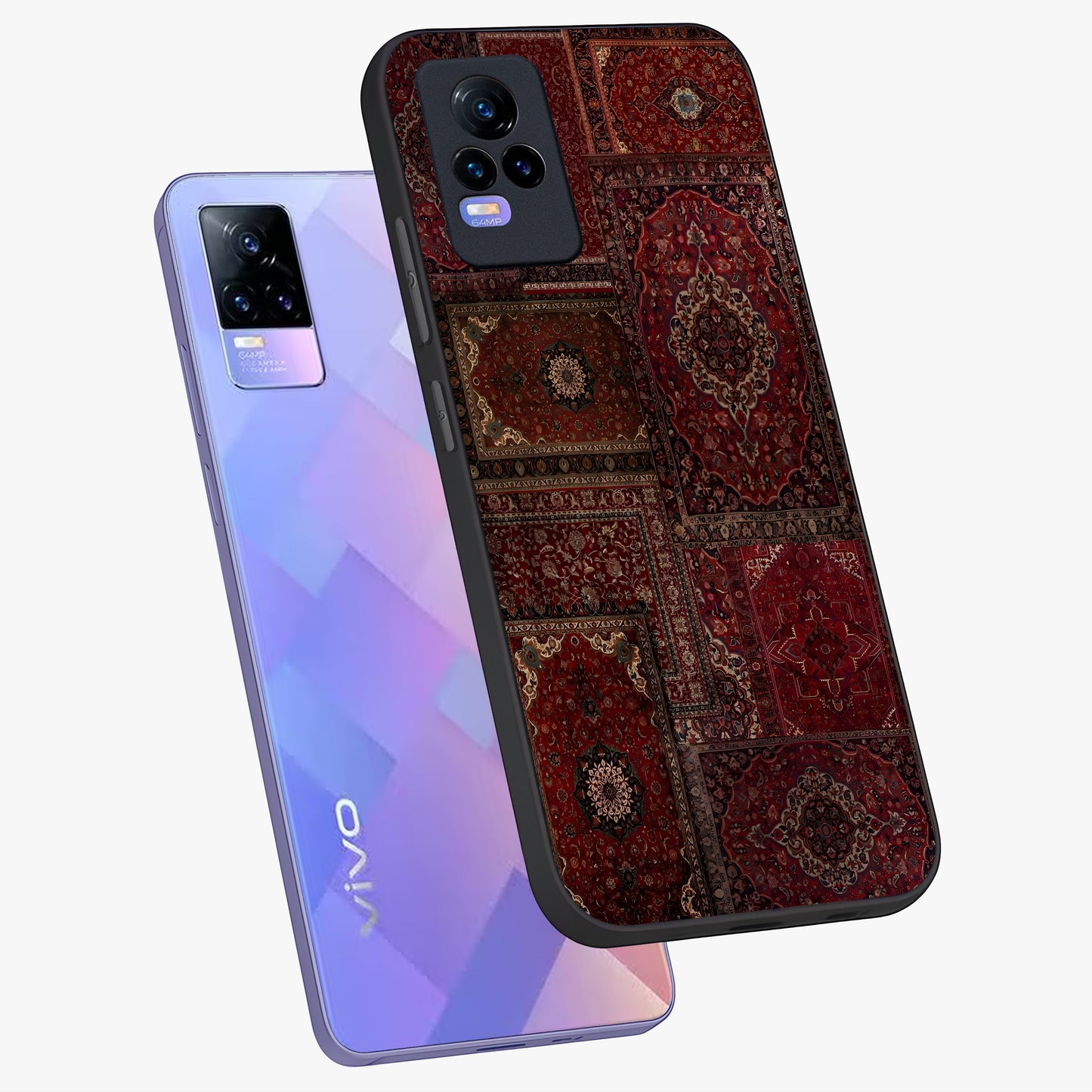 Persian Velvet Tale Glass Case displayed in angled mockup highlighting ornate textile inspired design with royal aesthetic.