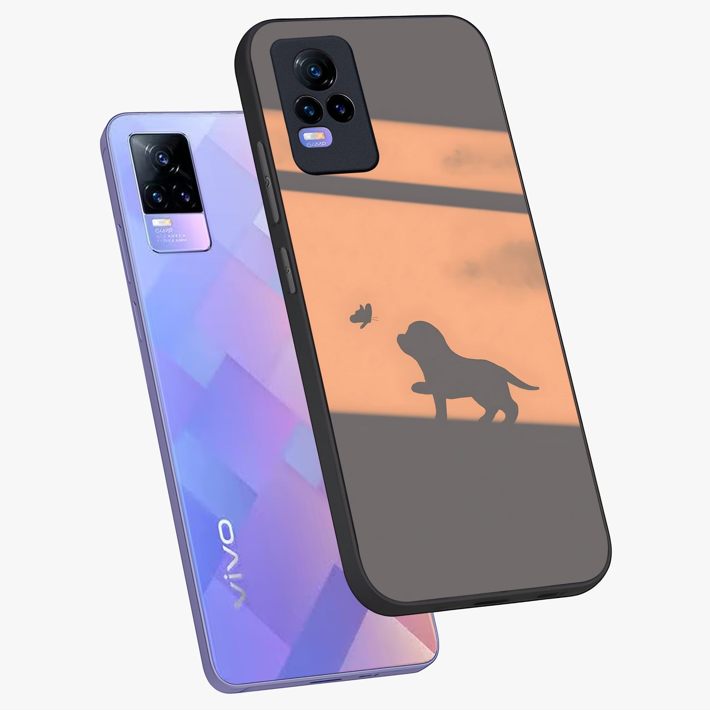 Puppy Shadow Art Glass Case displayed in angled mockup highlighting playful dog illustration with artistic shadow aesthetic.