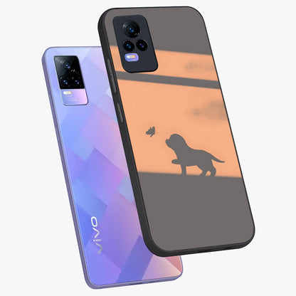 Puppy Shadow Art Glass Case displayed in angled mockup highlighting playful dog illustration with artistic shadow aesthetic.