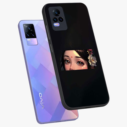 Radha Divine Embrace Glass Case displayed in angled mockup highlighting graceful spiritual illustration with divine aesthetic.