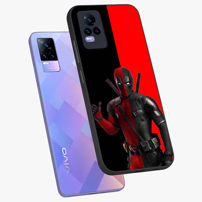 Red & Black Deadpool Theme Glass Case displayed in angled mockup highlighting vibrant superhero style illustration with action aesthetic.