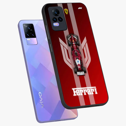 Red Ferrari F1 Vertical Glass Case displayed in angled mockup highlighting high speed racing design with bold automotive aesthetic.