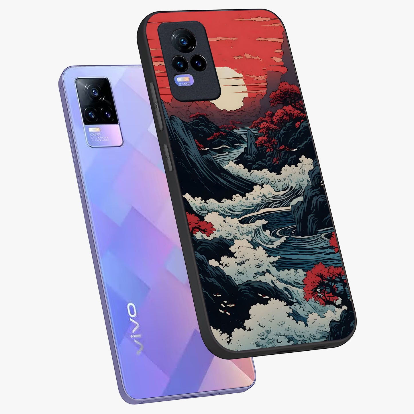 Red Sunset Scenery Glass Case displayed in angled mockup highlighting glowing sunset sky design with scenic aesthetic.