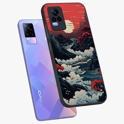 Red Sunset Scenery Glass Case displayed in angled mockup highlighting glowing sunset sky design with scenic aesthetic.