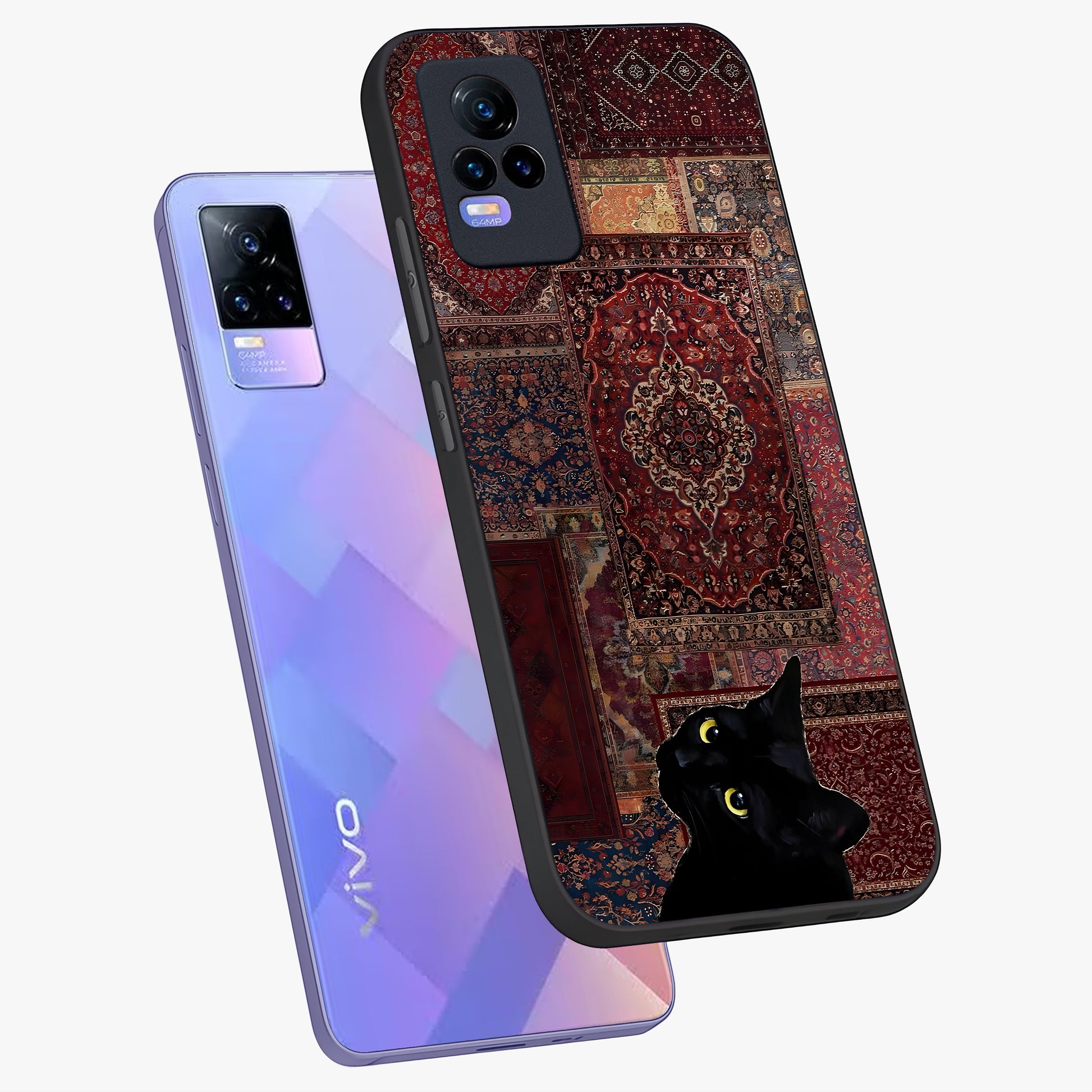 Regal Magic Cat Apple Glass Case displayed in angled mockup highlighting whimsical feline design with fantasy aesthetic.