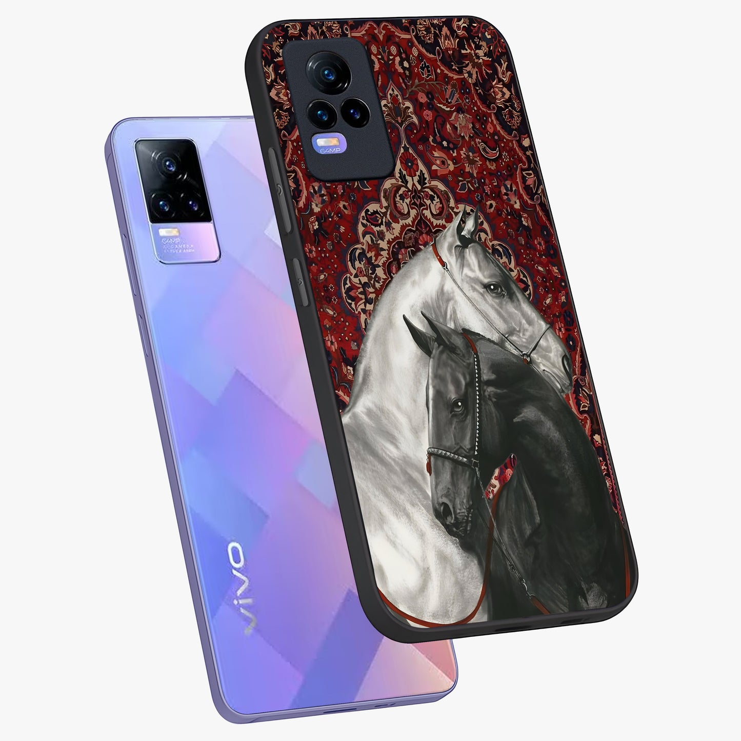 Regal Stallion Tapestry Glass Case displayed in angled mockup highlighting royal stallion design with decorative heritage aesthetic.