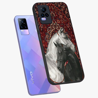 Regal Stallion Tapestry Glass Case displayed in angled mockup highlighting royal stallion design with decorative heritage aesthetic.