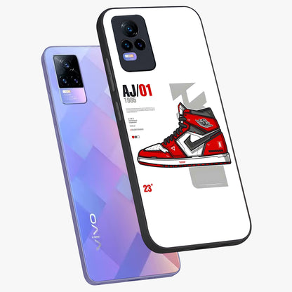 Retro Sneaker Blueprint Glass Case displayed in angled mockup highlighting detailed shoe design with sporty retro aesthetic.