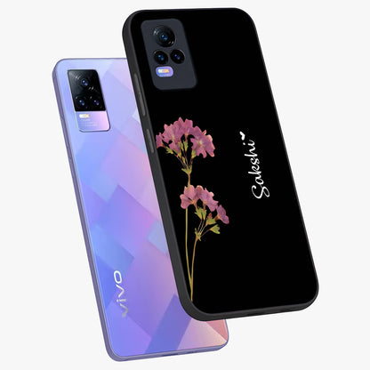 Riching Lavender Flower Custom Name Glass Case displayed in angled mockup highlighting delicate lavender flower design with custom name feature.