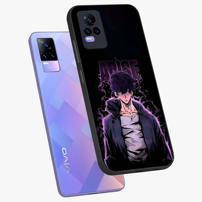 Shadow Monarch Awakening Glass Case displayed in angled mockup highlighting dramatic shadow warrior design with fantasy aesthetic.