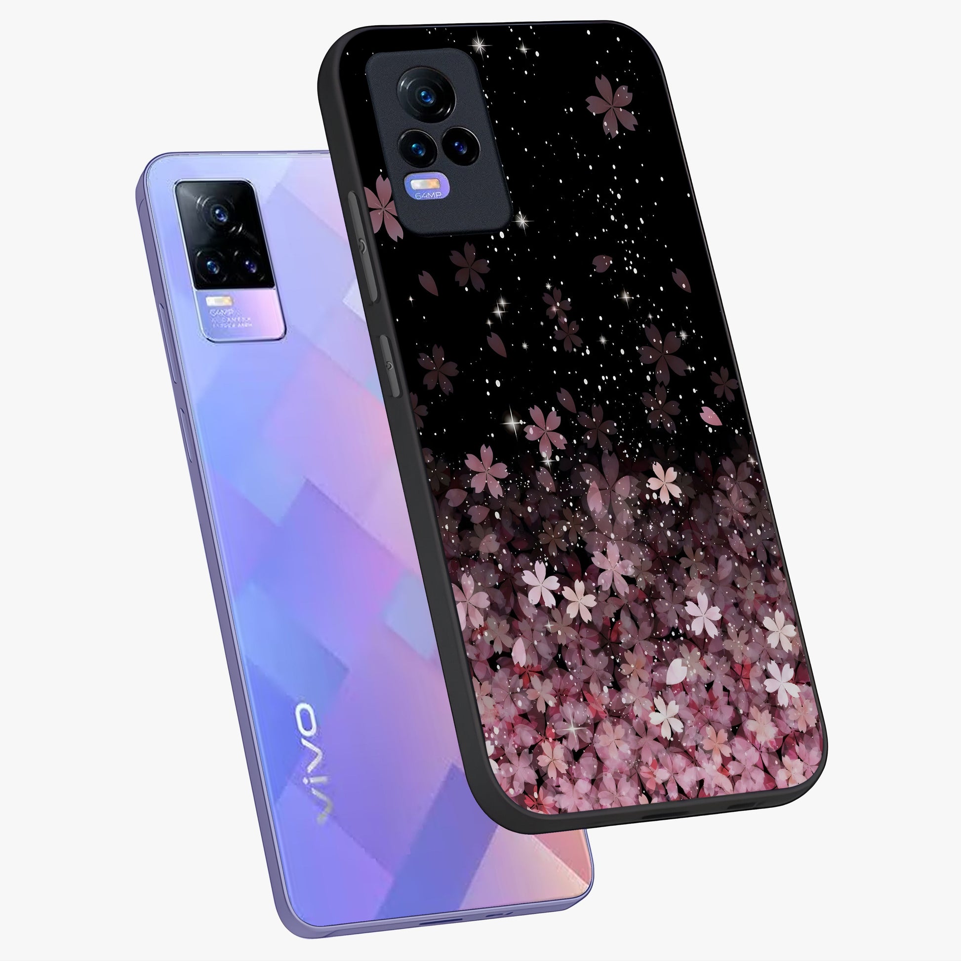 Small Starry Flowers Glass Case displayed in angled mockup highlighting tiny flower pattern with celestial aesthetic style.