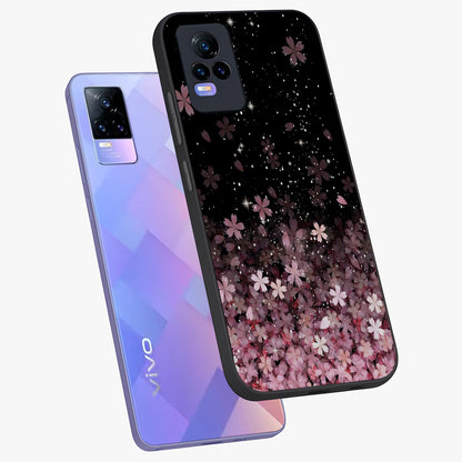 Small Starry Flowers Glass Case displayed in angled mockup highlighting tiny flower pattern with celestial aesthetic style.
