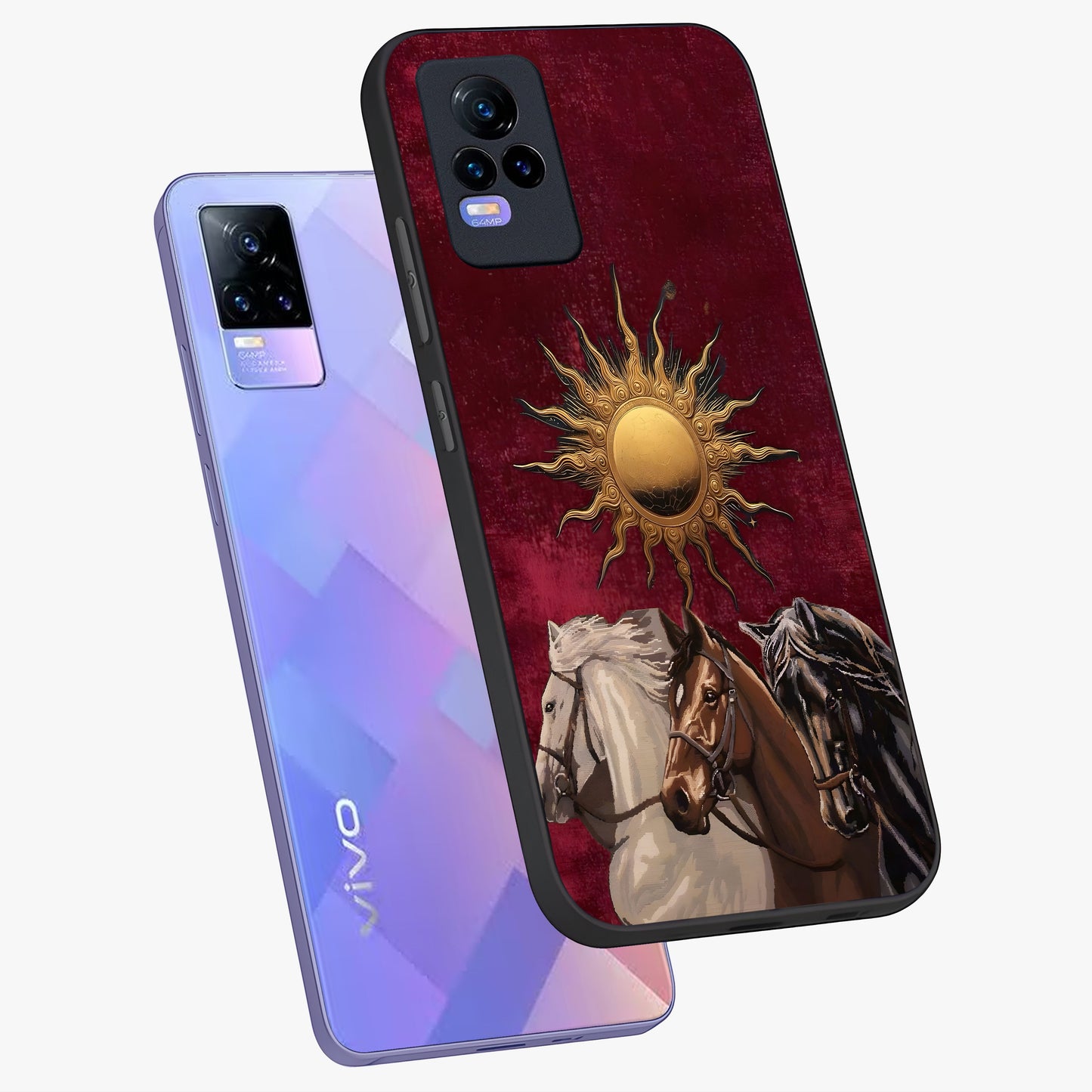 Solar Riders Glass Case displayed in angled mockup highlighting powerful rider illustration with radiant solar aesthetic.