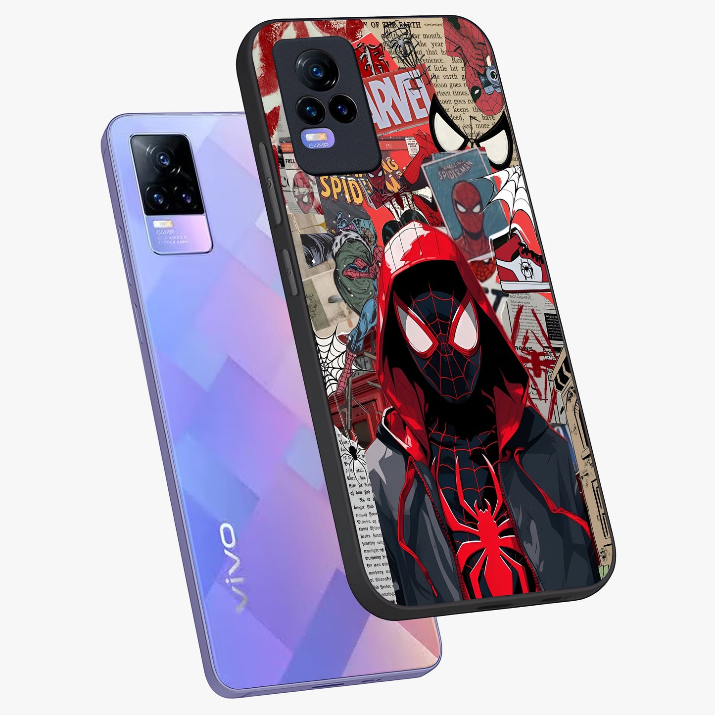 Spider Collage Street Glass Case displayed in angled mockup highlighting dynamic street style collage design with comic aesthetic.