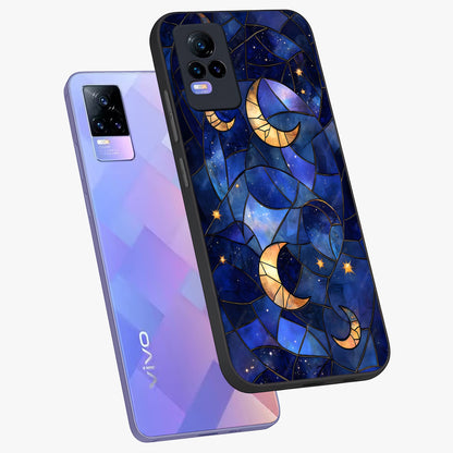 Starlit Sky Tapestry Glass Case displayed in angled mockup highlighting celestial night pattern with artistic aesthetic style.