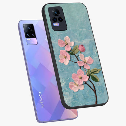 Threaded Blossom Breeze Glass Case displayed in angled mockup highlighting elegant floral design with soft aesthetic style.
