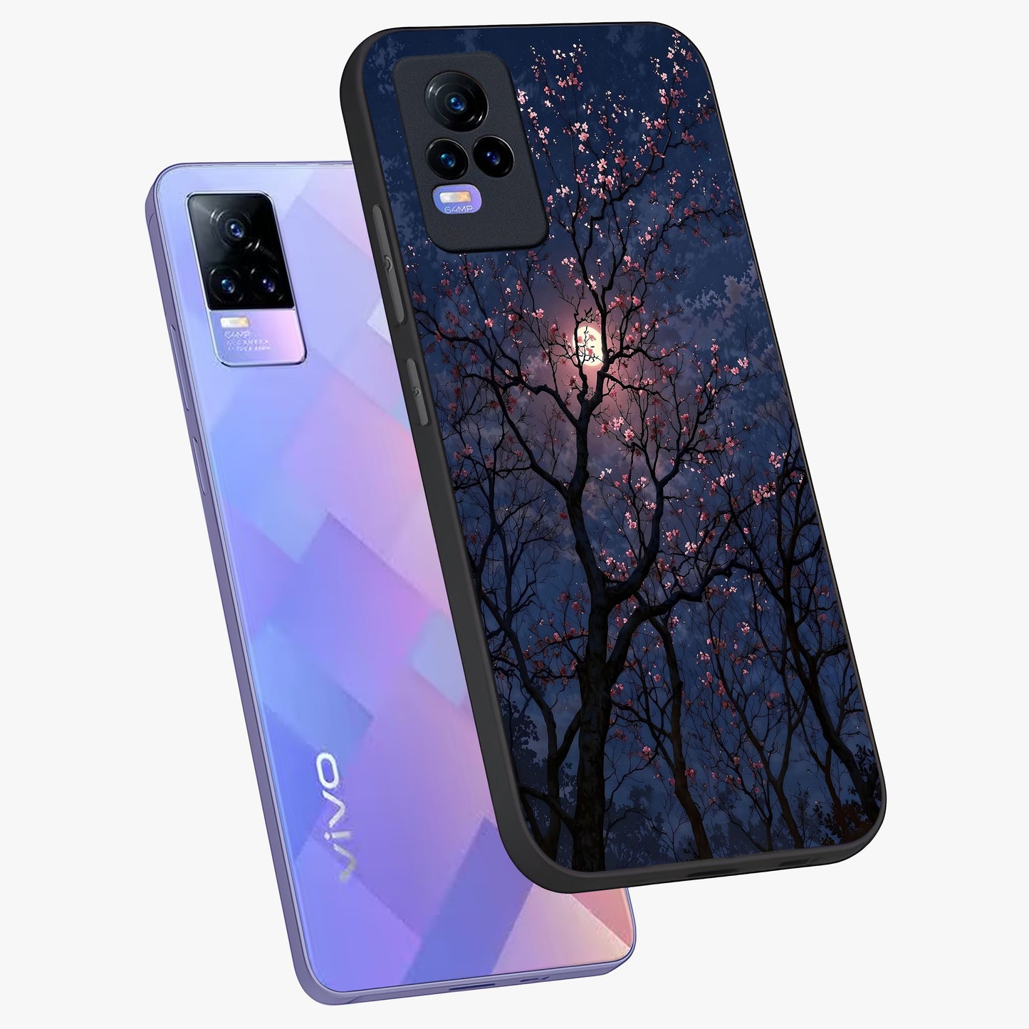 Twilight Sakura Serenade Glass Case displayed in angled mockup highlighting delicate sakura flower design with dreamy aesthetic.
