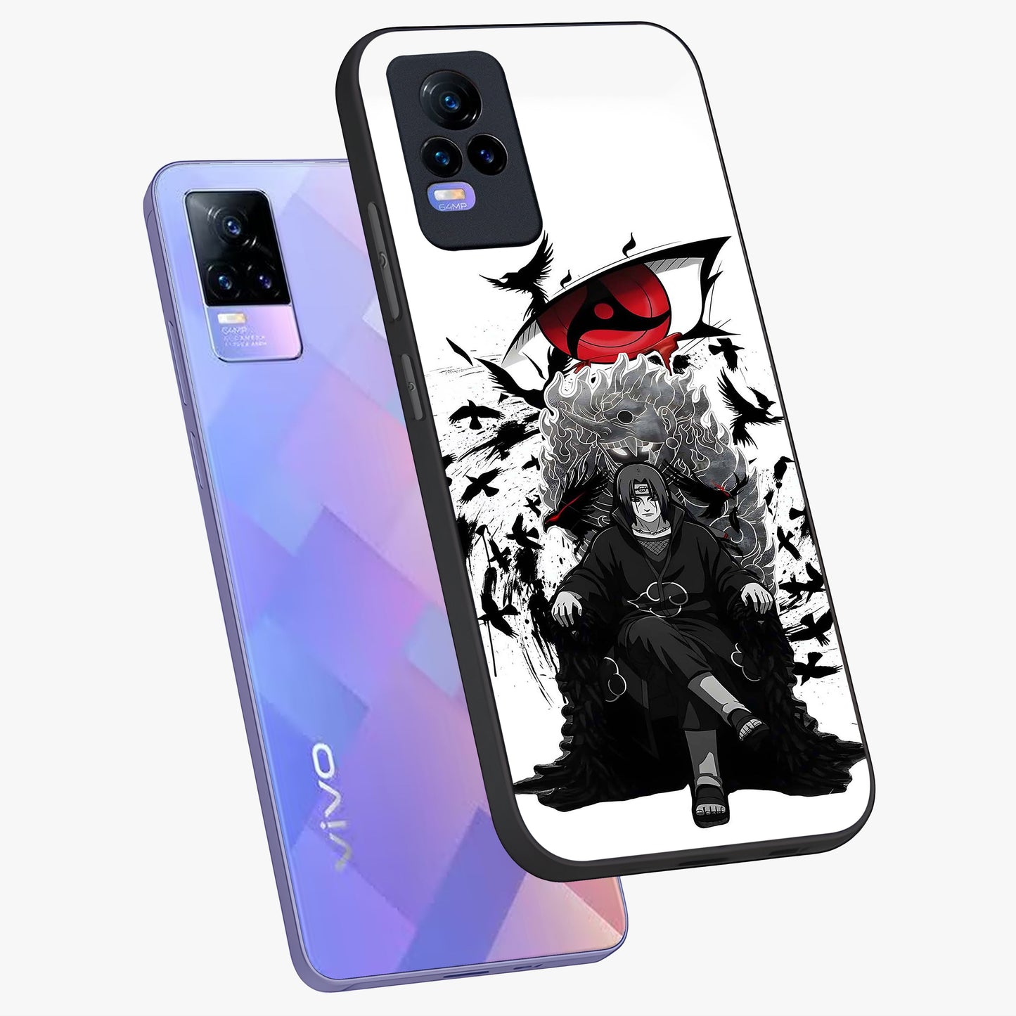 Uchiha Shadow Throne Glass Case displayed in angled mockup highlighting glowing aquatic design with celestial aesthetic.