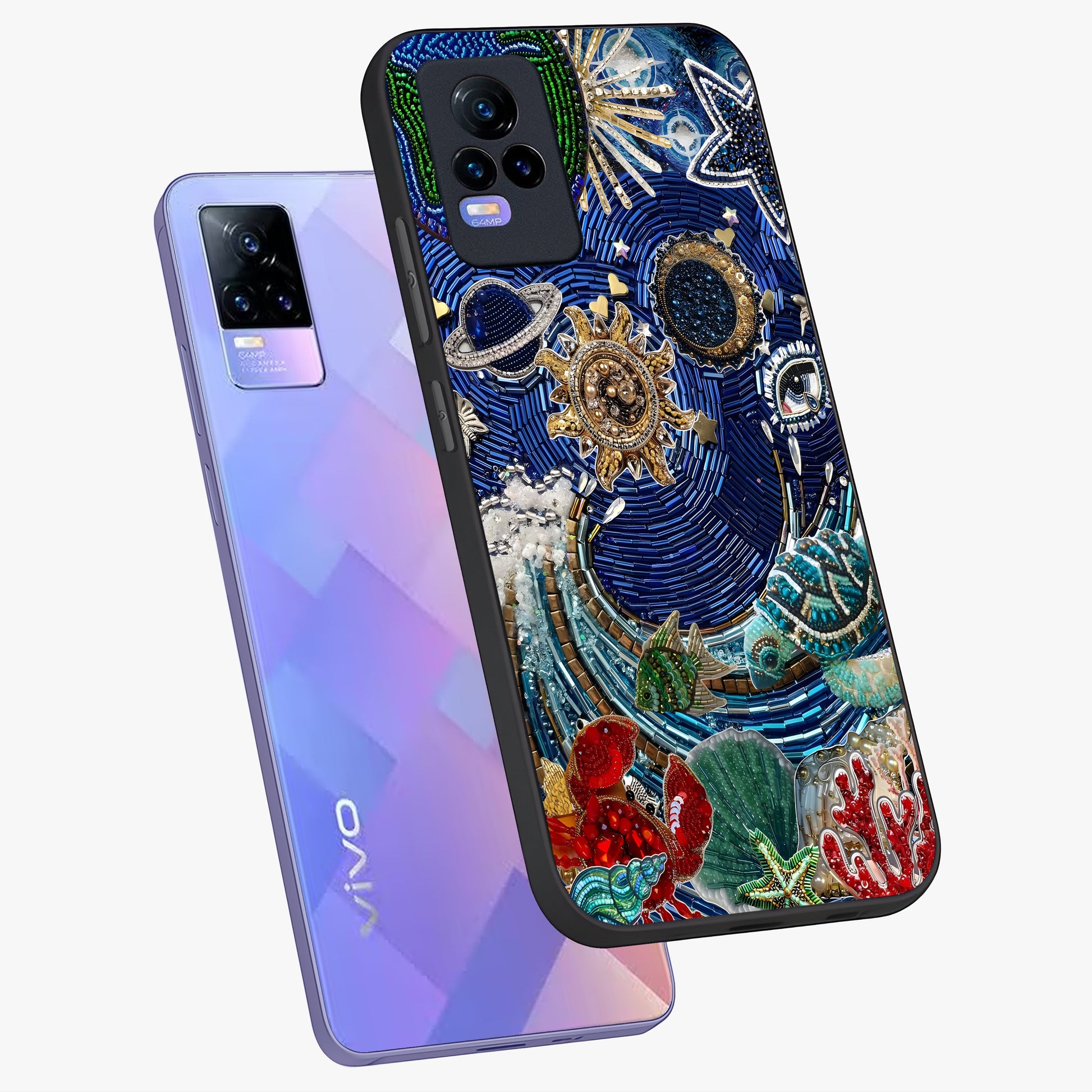 Universe Underwater Spark Glass Case displayed in angled mockup highlighting glowing aquatic design with celestial aesthetic.