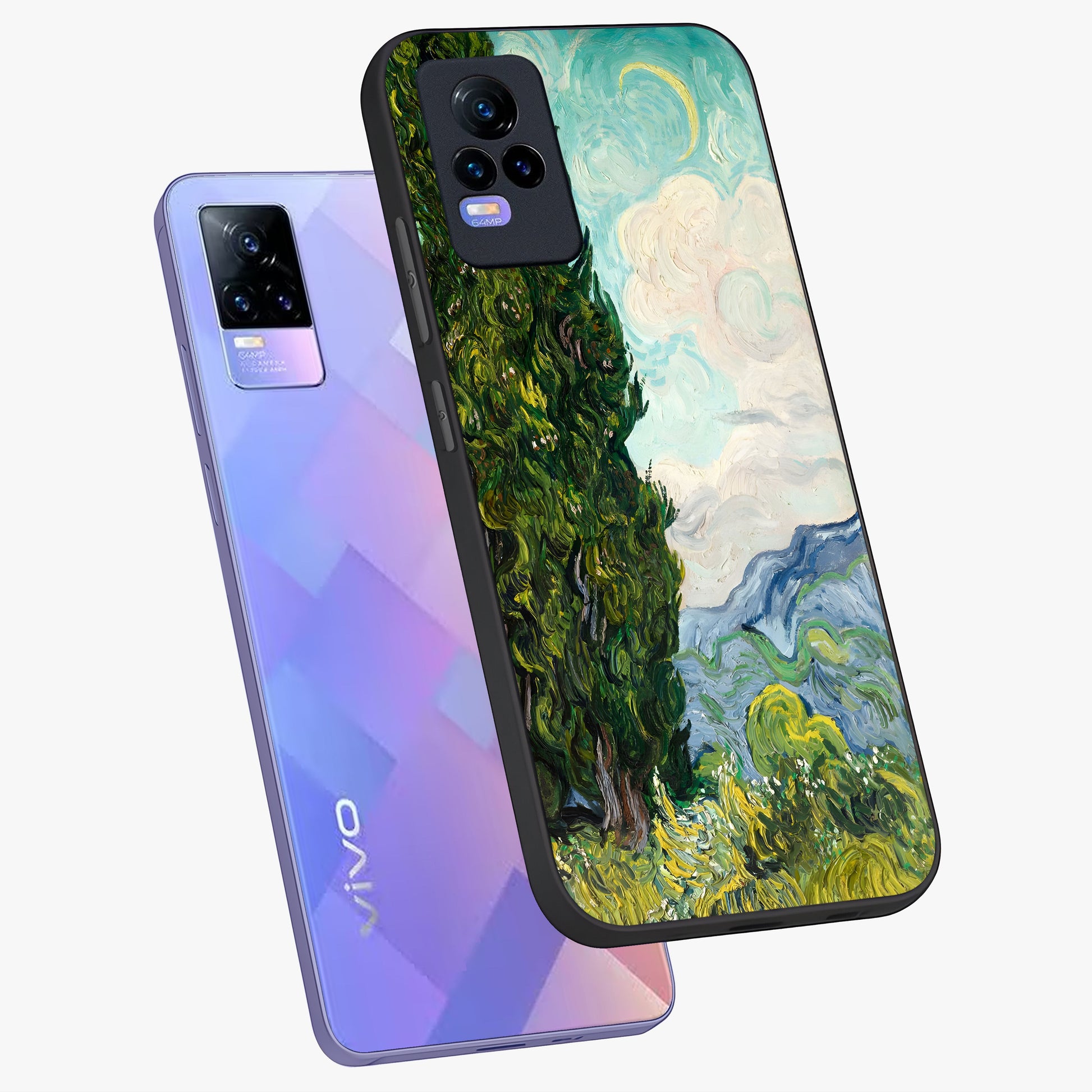 Van Gogh Vintage Art Glass Case displayed in angled mockup highlighting textured brushstroke design with classic aesthetic.