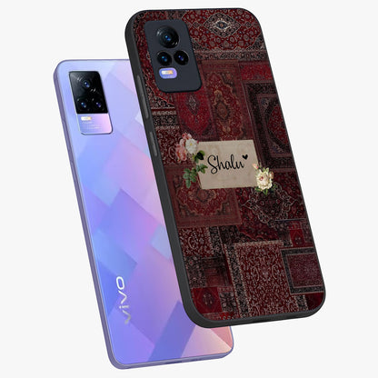 Velvet Wine Pattern Custom Name Glass Case displayed in angled mockup highlighting decorative velvet inspired design with custom name feature.