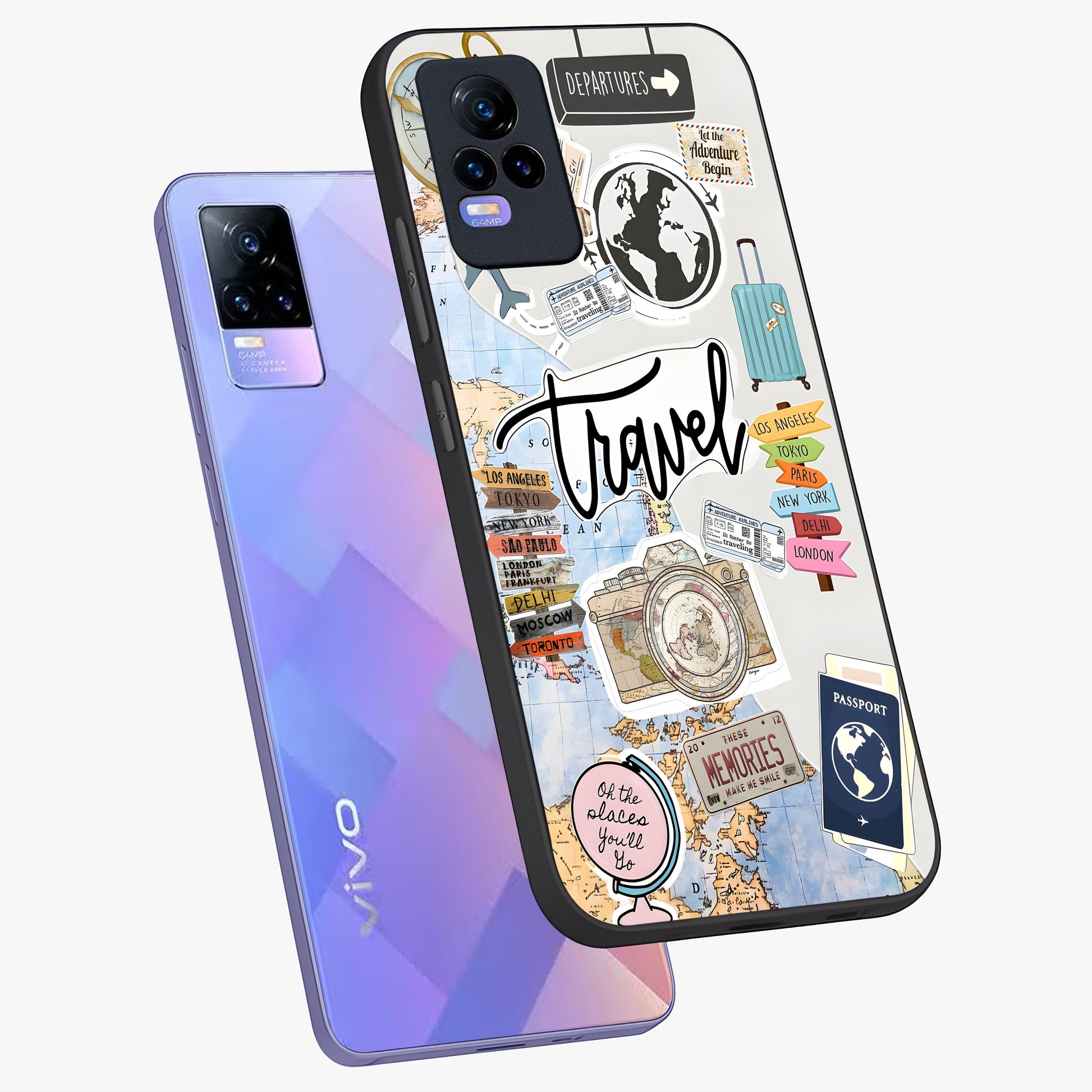 Wanderlust Journal Glass Case displayed in angled mockup highlighting adventure themed design with aesthetic travel vibe.