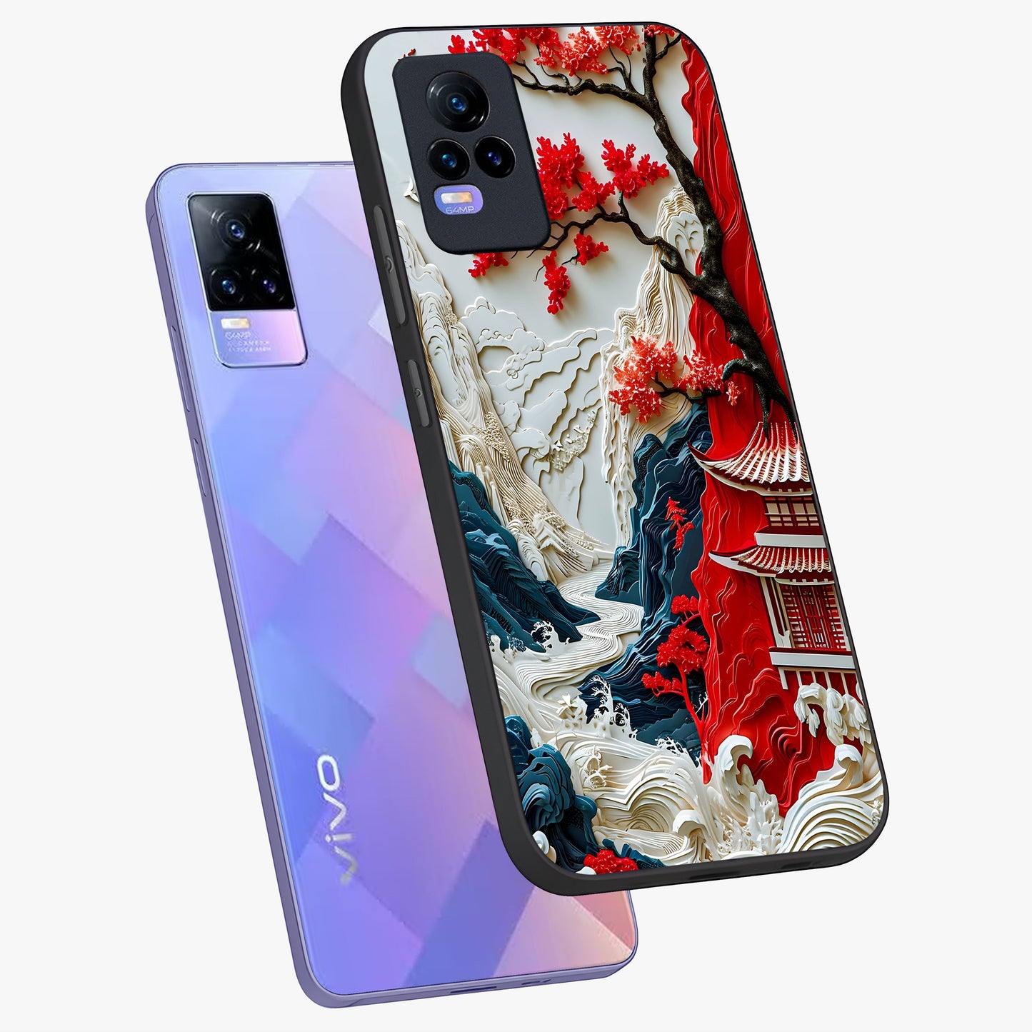 Whispers Of Sakura Waves Glass Case displayed in angled mockup highlighting flowing sakura design with soft floral aesthetic.