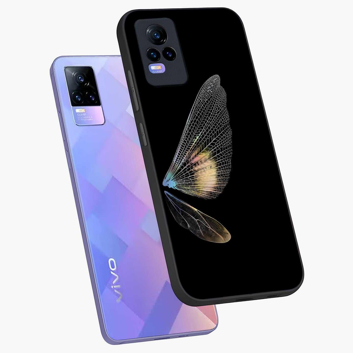 Whispers Of Wings Glass Case displayed in angled mockup highlighting soft feather design with celestial aesthetic style.