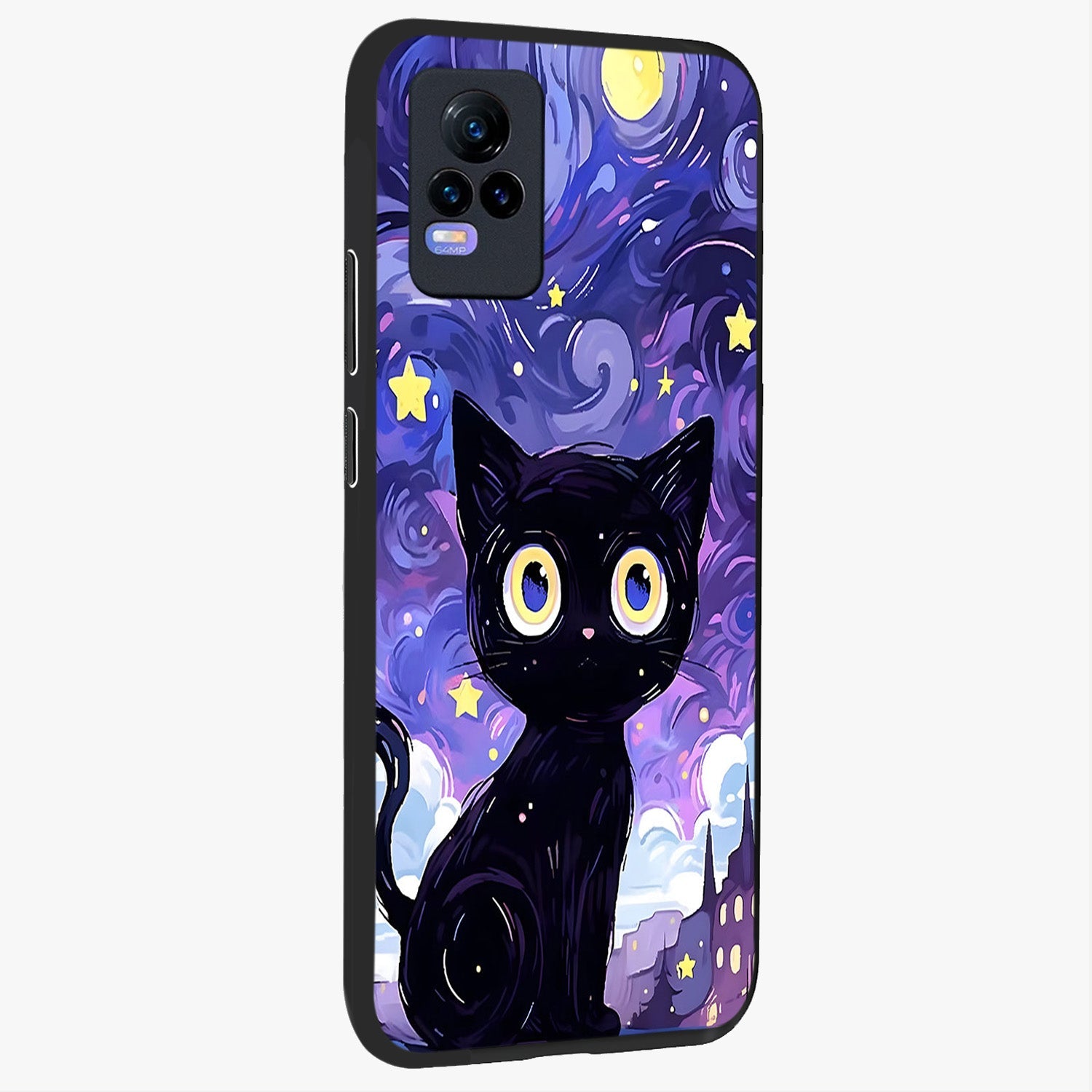 Abstract Cat Art Glass Case upright view showcasing creative feline illustration and aesthetic artistic style.