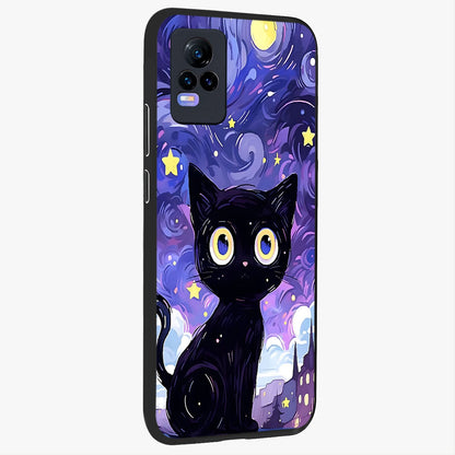 Abstract Cat Art Glass Case upright view showcasing creative feline illustration and aesthetic artistic style.