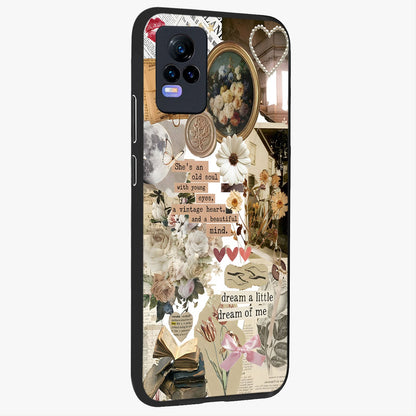 Aesthetic Brown Vintage Collage Glass Case upright view showcasing nostalgic retro artwork with stylish vintage theme.
