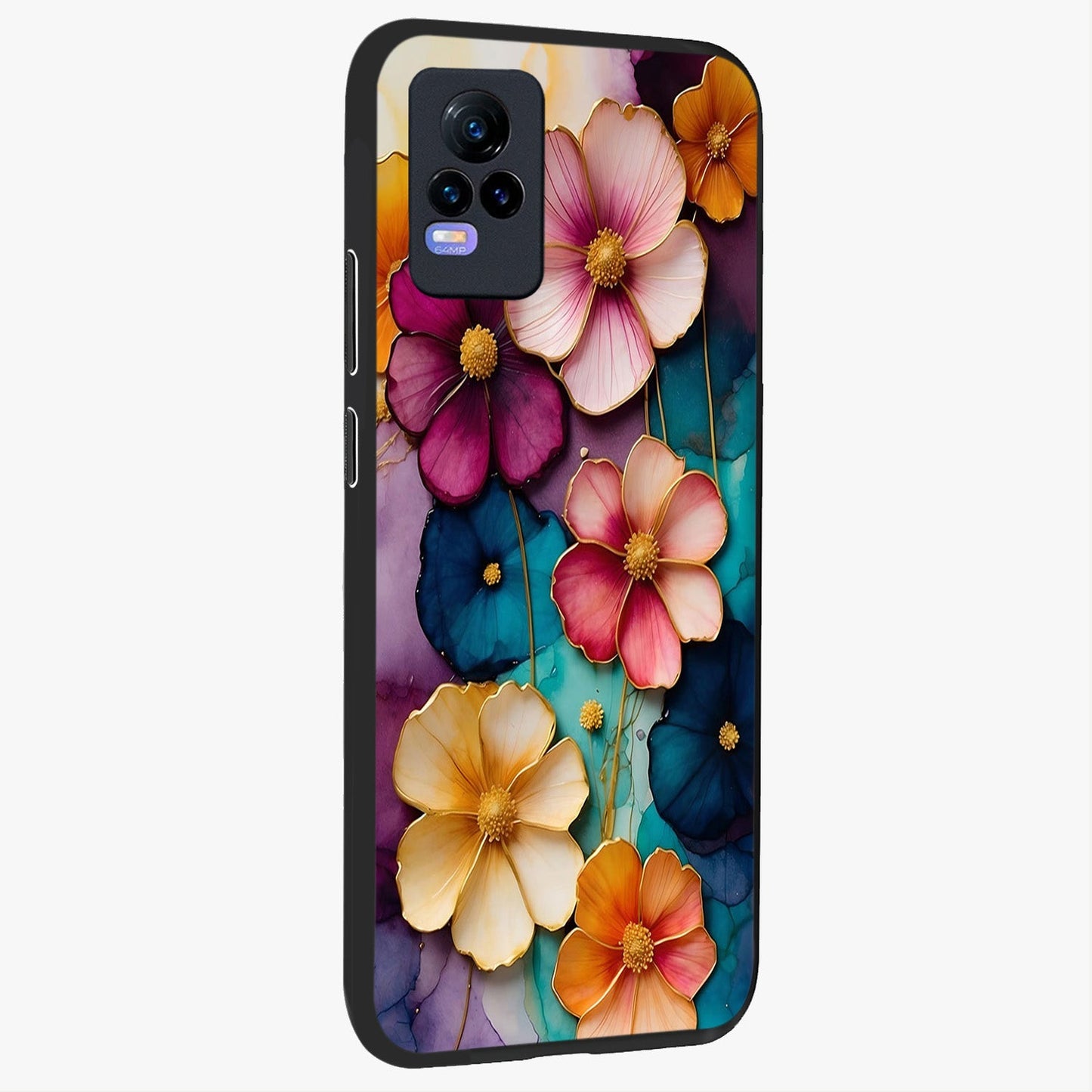 Artlyn Grace Flower Pattern Glass Case upright view showcasing graceful floral artwork with aesthetic botanical style.