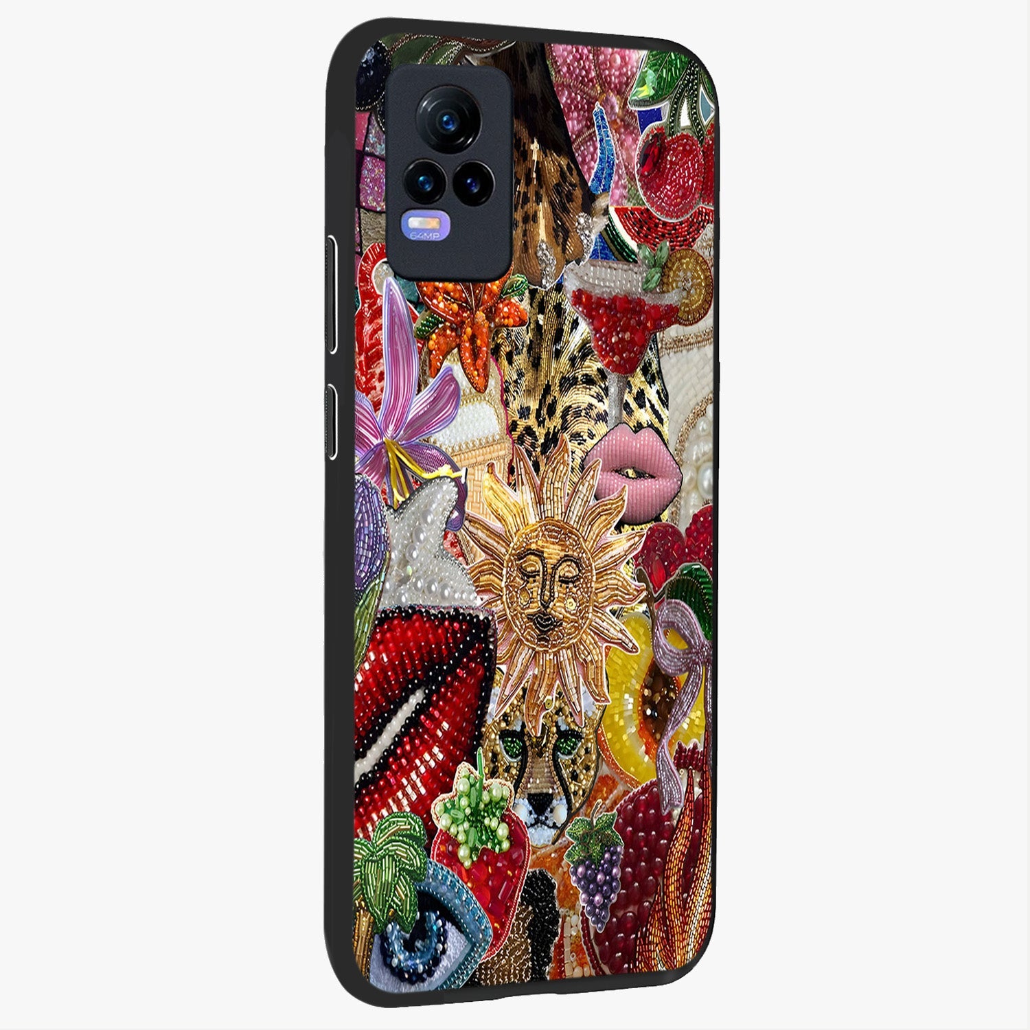 Beaded Fashion Jungle Glass Case upright view showcasing tropical jungle aesthetic with decorative bead elements.