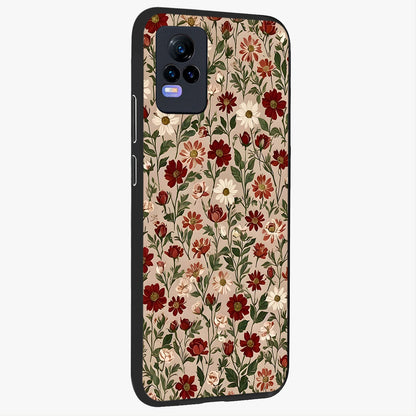 Biege Flower With Leaf Glass Case upright view showcasing delicate beige flower illustration with clean botanical style.