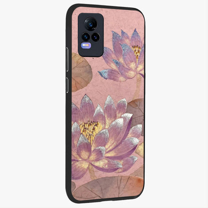 Blossom Mist Lotus Glass Case upright view showcasing graceful lotus flower design with peaceful botanical style.