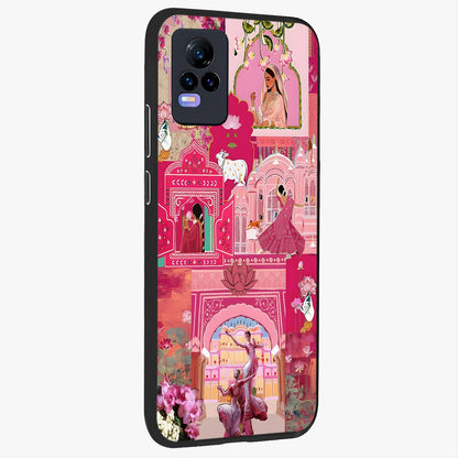 Blossoms of Rajasthan Glass Case upright view showcasing colorful floral design inspired by traditional Indian art.